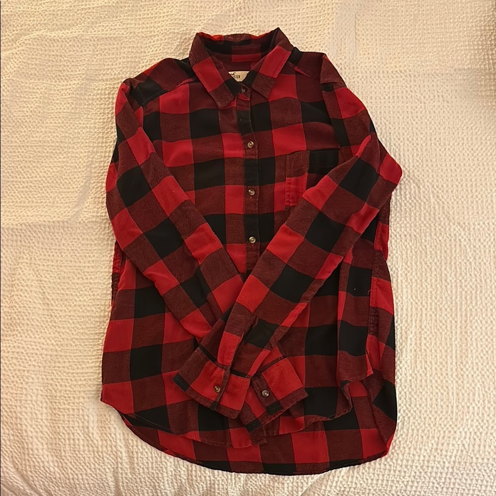 Red and Black Plaid Button-Up Shirt
